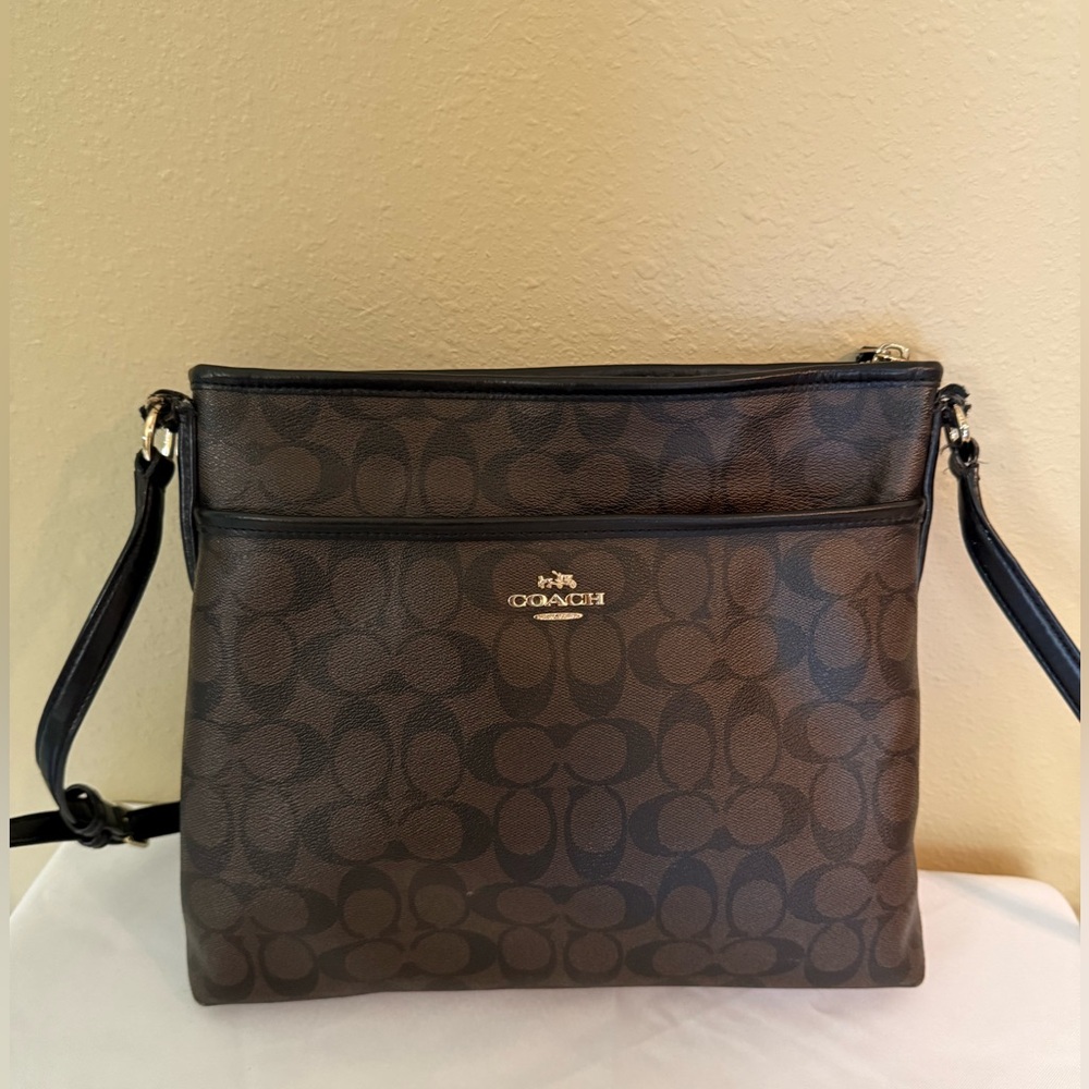 Coach Signature Brown and Black Crossbody Bag